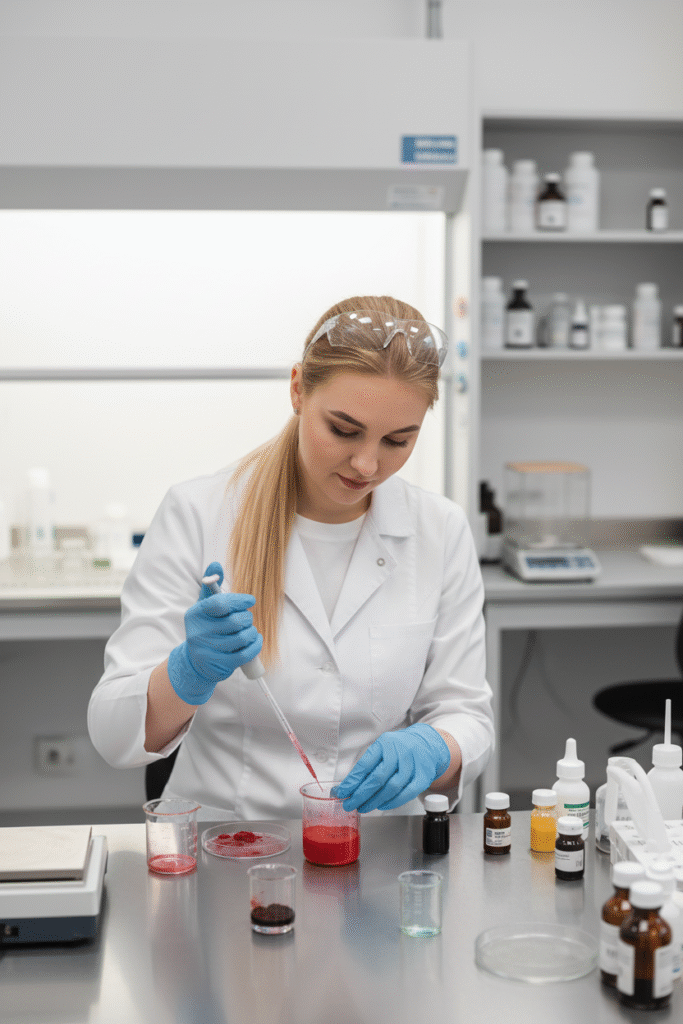 create a photo with me creating pmu pigments in labaratory without words on bottle change my outfit 44agkwc8ljf1c5qgi7p6 1